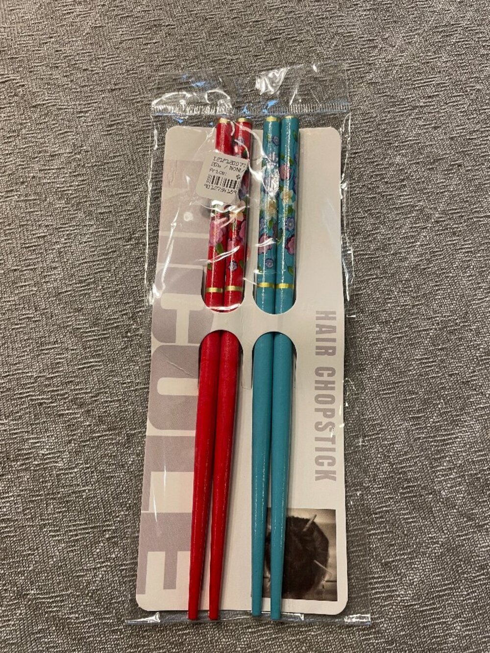 NIP Set of 2 Hair Chopsticks Red & Blue Floral!